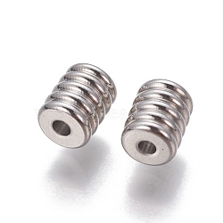 201 Stainless Steel Grooved Beads, Column, Stainless Steel Color, 6x5mm, Hole: 1.5mm(X-STAS-P239-06P)