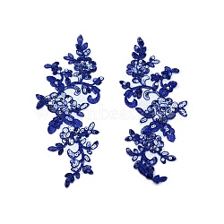 Leaves Polyester Embroidery Ornaments Accessories, Lace Sequins Clothing Sew on Patches, Suitable for Wedding Dress, Performance Clothes, Dark Blue, 240x100x1mm(DIY-WH0281-11B)