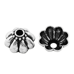 Tibetan Style Alloy Bead Caps, 8-Petal, Cadmium Free & Lead Free, Antique Silver, 17x8mm, Hole: 4mm(TIBE-5225-AS-LF)