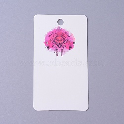 Cardboard Earring Display Cards, Rectangle with Woven Net/Web & Wolf Pattern, White, 9x5x0.04cm, Hole: 1.5mm(CDIS-F003-10A)