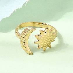 304 Stainless Steel Cuff Open Rings, Sun & Moon, Real 18K Gold Plated, 13.5mm, Inner Diameter: 18mm(SA-CBA8D1F-01G)