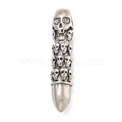 316 Surgical Stainless Steel Pendants, Skull Bullet Charm, Antique Silver, 41.8x8.5mm, Hole: 6.5x4mm(STAS-E212-158AS)