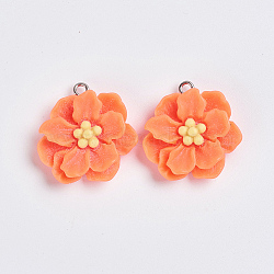 Imitation Jelly Resin Pendants, with Platinum Plated Iron Loops, Flower, Coral, 26.5x26x7mm, Hole: 2mm(RESI-TAC0002-30A)
