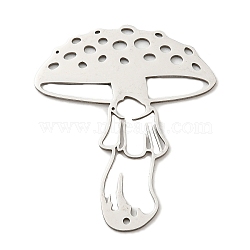 201 Stainless Steel Pendants, Laser Cut, Mushroom Charm, Stainless Steel Color, 40x34x1mm, Hole: 1mm(STAS-M318-15P)