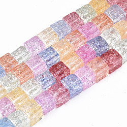 Crackle Glass Beads, Dyed & Heated, Square, Colorful, 6x6x6mm, Hole: 1.4mm, about 60~61pcs/strand, 14.96 inch(38cm)(GLAA-S192-005A)