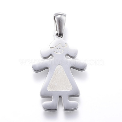 304 Stainless Steel Pendants, Girl, Stainless Steel Color, 25x17x2mm, Hole: 3x6mm(STAS-K162-025P)