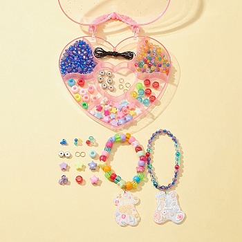 DIY Necklace Making Kit, Including Bicone & Column & Star Acrylic & Plastic Beads, Bear Acrylic Pendants, Mixed Color