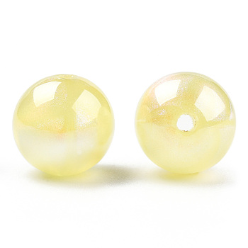 ABS Plastic Imitation Pearl Beads, AB Color Plated, Round, Champagne Yellow, 12mm, Hole: 1.8mm