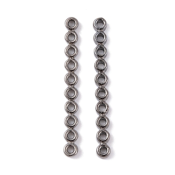 Brass Multi-Strand Links, 10-Hole, Oval, Gunmetal, 44.5x4.5x2.5mm, Hole: 2mm