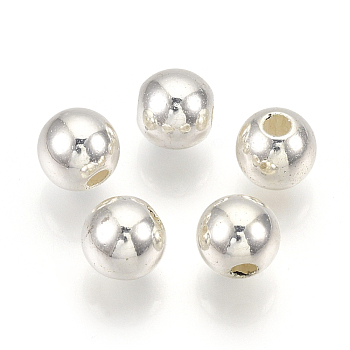 ABS Plastic Beads, Round, Silver Color Plated, 5.5~6x5~5.5mm, Hole: 1.5mm, about 5000pcs/500g