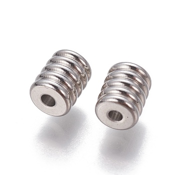 201 Stainless Steel Grooved Beads, Column, Stainless Steel Color, 6x5mm, Hole: 1.5mm