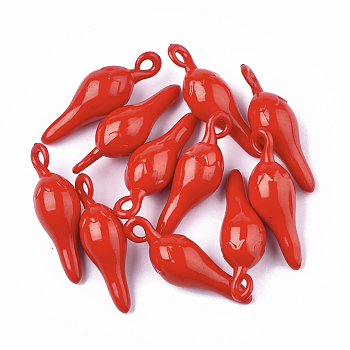 Opaque Acrylic Pendants, Pepper, Red, 37x12x11.5mm, Hole: 2.5mm, about 280pcs/500g