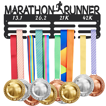 Word Marathon Runner Sports Theme Iron Medal Hanger Holder Display Wall Rack, with Screws, Word, 150x400mm