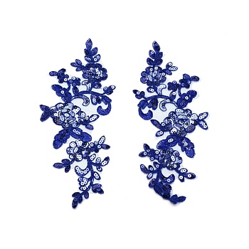 Leaves Polyester Embroidery Ornaments Accessories, Lace Sequins Clothing Sew on Patches, Suitable for Wedding Dress, Performance Clothes, Dark Blue, 240x100x1mm