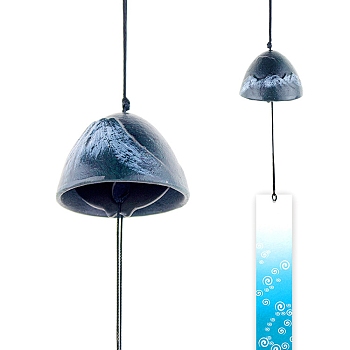 Japanese Style Iron Wind Chimes, Paper Pendant Decorations, Mountain Fuji, Dark Slate Blue, 400x65mm