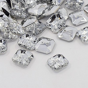 Acrylic Rhinestone Buttons, 2-Hole, Faceted, Octagon, Crystal, 11x11x4mm, Hole: 1mm