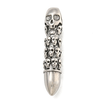 316 Surgical Stainless Steel Pendants, Skull Bullet Charm, Antique Silver, 41.8x8.5mm, Hole: 6.5x4mm