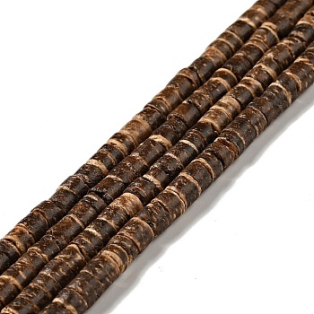 Coconut Beads Strands, Flat Round, Coffee, 5x2.5~5mm, Hole: 1mm, about 160pcs/strand, 23.82 inch(60.5cm)