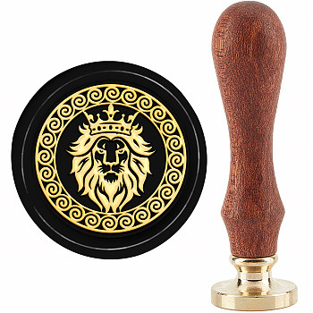 Brass Wax Seal Stamp with Handle, for DIY Scrapbooking, Lion Pattern, 3.5x1.18 inch(8.9x3cm)