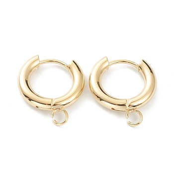 201 Stainless Steel Huggie Hoop Earring Findings, with Horizontal Loop and 316 Surgical Stainless Steel Pin, Real 24K Gold Plated, 18x16x3mm, Hole: 2.5mm, Pin: 1mm