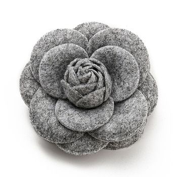 Cloth Art Camelia Brooch Pins, Platinum Tone Iron Pin for Clothes Bags, Multi-Layer Flower Badge, Gray, 67.5x33mm