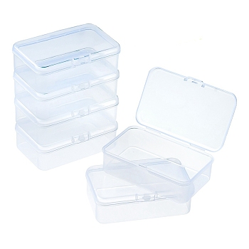 6Pcs Transparent Plastic Box with Hinged Lid, for DIY Art Craft, Nail Diamonds, Bead Storage, Rectangle, Clear, 8.8x5.5x2.8cm