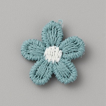 Two Tone Polyester Knitted Ornament Accessories, for DIY Sewing Crafts, Flower, Medium Turquoise, 15x15x2mm
