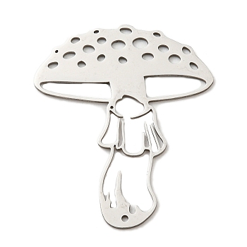 201 Stainless Steel Pendants, Laser Cut, Mushroom Charm, Stainless Steel Color, 40x34x1mm, Hole: 1mm