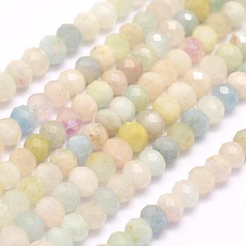 Natural Morganite Beads Strands, Faceted, Rondelle, 8x5~6mm, Hole: 1mm, about 66~78pcs/strand, 15.3 inch(39cm)