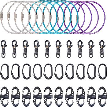 Clasp Sets, with Plastic Double Carabiner Clips Dual Spring Wire Gate Snap Hooks & Swivel Lobster Claw Clasps & Keychain Clasps, Stainless Steel Wire Keychain Clasps, Mixed Color, 42pcs/set