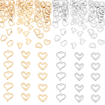 180Pcs 6 Style 201 Stainless Steel Charms, Laser Cut, Hollow, Heart, Mixed Color, 7~11x10~11x0.5~1mm, Hole: 1~1.4mm, 30pcs/style