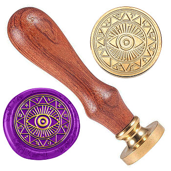 Golden Tone Brass Wax Seal Stamp Head with Wooden Handle, for Envelopes Invitations, Gift Card, Eye, 83x22mm, Stamps: 25x14.5mm