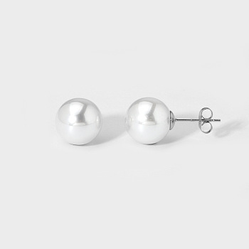 Elegant Titanium Steel Imitation Pearl Stud Earrings, Round, Silver