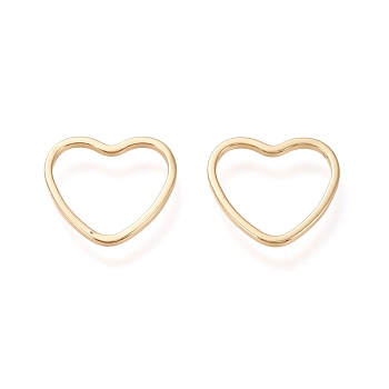Brass Linking Ring, Long-Lasting Plated, Heart, Real 18K Gold Plated, 14x15.2x1mm, Inner Diameter: 11x13mm