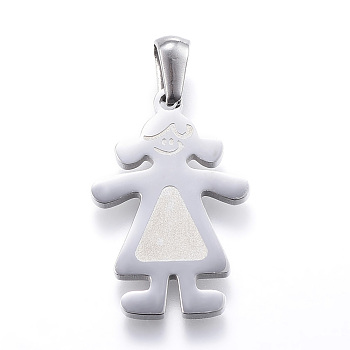 304 Stainless Steel Pendants, Girl, Stainless Steel Color, 25x17x2mm, Hole: 3x6mm