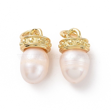 Real 18K Gold Plated White Oval Shell Pearl Charms