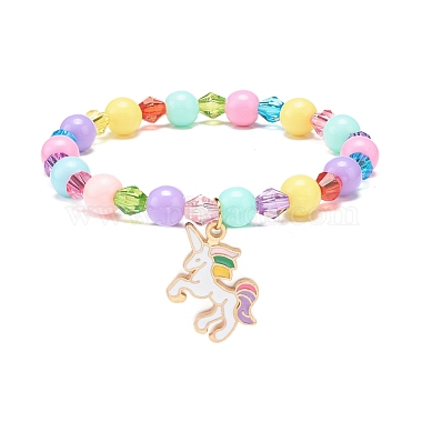 Colorful Acrylic Beaded Stretch Bracelet with Alloy Enamel Charms for Women(BJEW-JB08725)-4