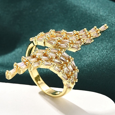 Rack Plating Brass Micro Pave Clear Cubic Zirconia Cuff Finger Rings for Women(RJEW-M028-32G-02)-4