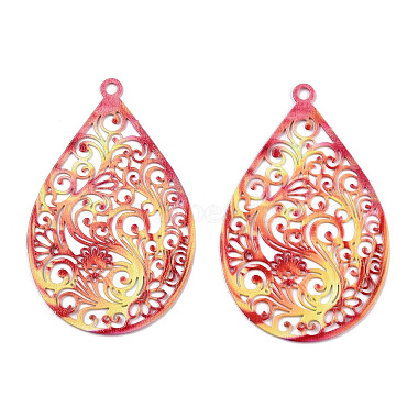 Spray Painted 430 Stainless Steel Filigree Big Pendants(STAS-TAC0004-052G)-2