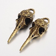 Tibetan Style Alloy Pendants, Raven Skull, Lead Free & Nickel Free & Cadmium Free, Antique Bronze, 39~42.5x12.5x8mm, Hole: 5x4mm(X-PALLOY-K110-27AB-NR)