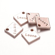 Cadmium Free & Nickel Free & Lead Free Alloy Rhombus Charms, Long-Lasting Plated, with Words, Rose Gold, 14.5x14.5x2mm, Hole: 2mm(PALLOY-N0129-31-NR)