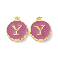 Golden Plated Alloy Enamel Charms, Cadmium Free & Lead Free, Enamelled Sequins, Flamingo, Flat Round with Letter, Letter.Y, 14x12x2mm, Hole: 1.4mm(ENAM-XCP0001-13Y)