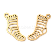 Ion Plating(IP) 316L Surgical Stainless Steel Pendants, Laser Cut, Stockings Charm, Real 18K Gold Plated, 18x8x1mm, Hole: 1.4mm(STAS-D078-21G)