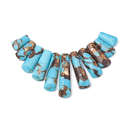 Assembled Bronzite and Synthetic Turquoise Beads Strands, Graduated Fan Pendants, Focal Beads, 15~39.5x9~10x5~6mm, Hole: 1.2mm, 11pcs/set, 3.93 inch/strand(G-S326-007)
