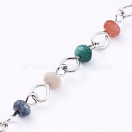 Handmade Natural Malaysia Jade Beaded Chains, with Platinum Plated Iron Eye Pin, Unwelded, Colorful, Beads: 4x3mm, about 39.37 inch(1m)/strand(AJEW-JB00539-06)