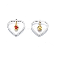 201 Stainless Steel Pendants, with Rhinestone, Heart with Flat Round, Real Gold Plated & Stainless Steel Color, Hyacinth, 23x24x1mm, Hole: 1.6mm(STAS-N090-LA896-7P)