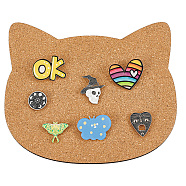 Wall Mounted Brooch Jewelry Display Cork Tray, Enamel Pins Collection Display Board Holder with Alloy Hook, Cat Shape, 170x198x10mm(AJEW-WH0016-26A)
