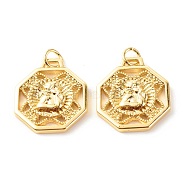 Brass Pendants, with Jump Ring, Cadmium Free & Lead Free, Hexagon, Real 18K Gold Plated, 23x17.5x3mm, Hole: 3.5mm(KK-P208-05G-RS)