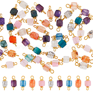 50Pcs 5 Colors Natural Agate Connector Charms, with Golden Plated Iron Findings, Cube Links, Mixed Color, 17~18x7~7.5x6.5~7mm, Hole: 2~3.5mm, 10pcs/color(FIND-DC0003-23)
