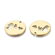 Ion Plating(IP) 201 Stainless Steel Pendants, Flat Round with Bat, Real 18K Gold Plated, 25x1mm, Hole: 2mm(STAS-N098-073LG)